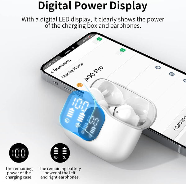 Wireless Earbuds Bluetooth 5.4 Headphones Bass Stereo Ear Buds with Noise Cancelling Mic LED Display in Ear Earphones IP7 Waterproof 36H Playtime