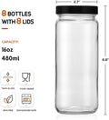 [ 8 Pack ] Glass Juicing Bottles with 2 Straws & 2 Lids W Hole- 16 OZ Travel Drinking Jars, Water Cups with Black Airtight Lids, Reusable Tall