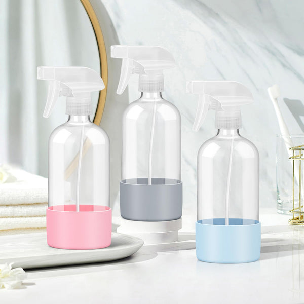 Glass Spray Bottles with Silicone Sleeve Protection, Empty 16 Oz Refillable Containers, Reusable Spray Bottles with Adjustable Nozzle for Hair,