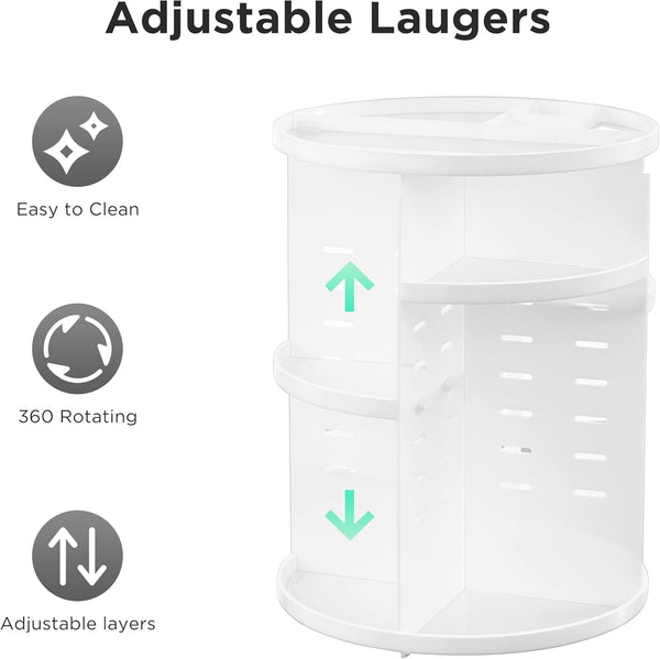 Hblife 360 Rotating Makeup Organizer Adjustable Carousel Large Capacity Revolving Perfume Organizer Skincare Organizers Cosmetic Storage Spinning