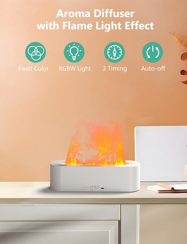 Flame Air Diffuser, Humidifier, Essential Oil Diffuser - 7 Colors, 180Ml Capacity (8 Hours), Noiseless Operation, Auto-Off Protection - Perfect