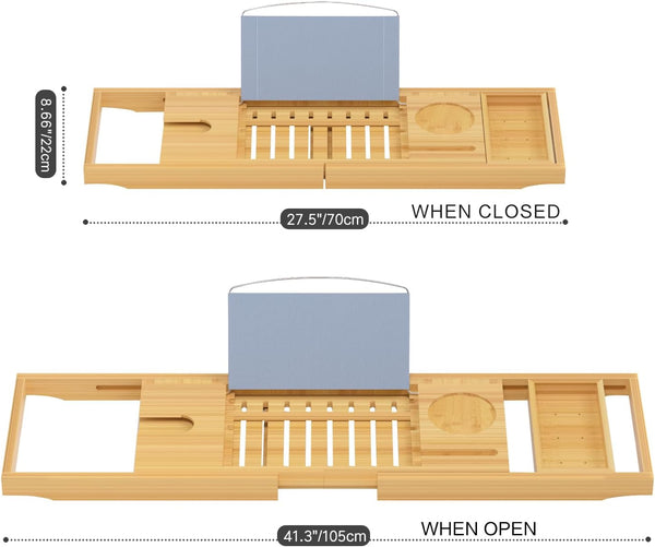 Luxury Bathtub Caddy Trayï¼Bamboo Bathtub Tray Caddy - Wood Bath Tray Expandableï¼Can Be Placed Book and Integrated Tablet Smartphone and Wine