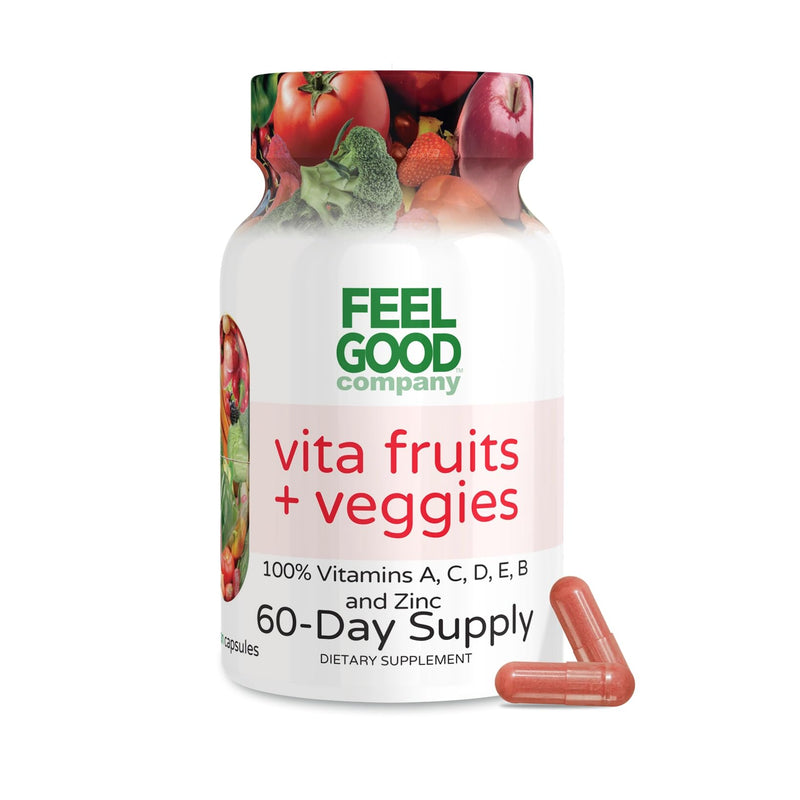 FeelGood Superfoods Vita Fruits and Veggies Capsules - 25 Superfood Ingredients, Fruit and Vegetable Multivitamin, 60 Count - for Men and Women -