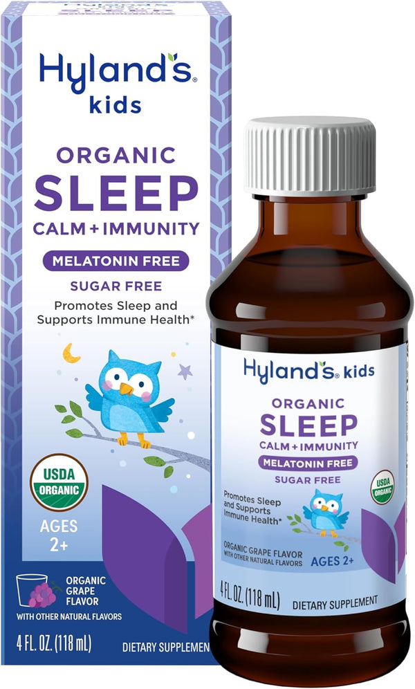 Hyland'S Kids Melatonin-Free Organic Sleep Calm and Immunity Liquid, Sugar-Free, Promotes Sleep and Supports Immune Health, Ages 2 and Up, Grape