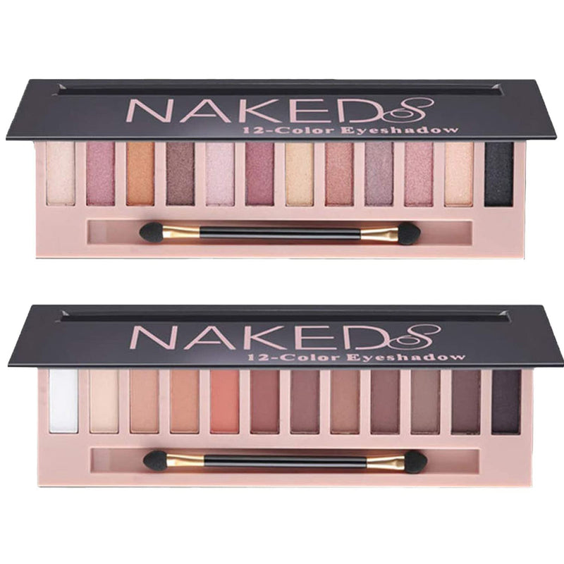 2 Pcs 12 Colors Eye Shadow Palette,Nude Matte Smokey Shimmer Glitter Eyeshadow Palette,Blendable Rich Colors,Waterproof Beauty Makeup Palette Kit