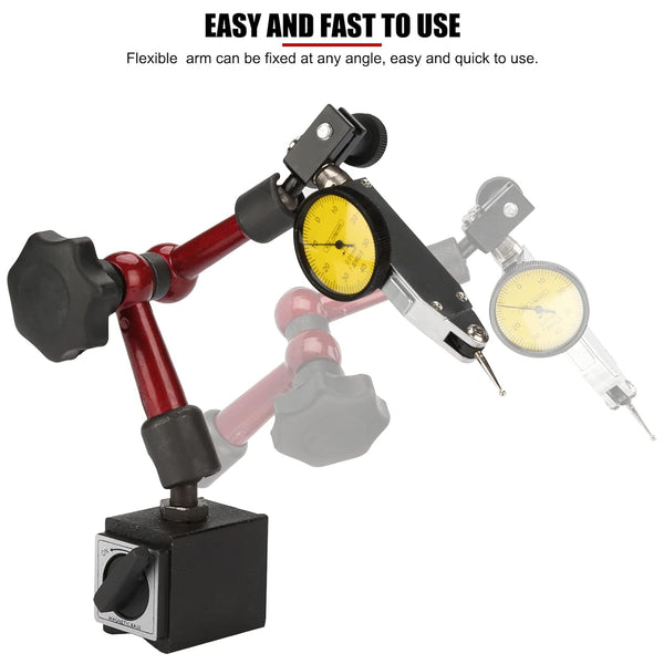 EVTSCAN 0 to 0.8Mm Lever Type Test Indicator with Magnetic Base Set, 32Mm Dial Diameter with Rotating Bezel and 200Mm Flexible Adjustable Arm