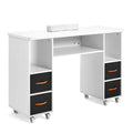 Artist Hand Nail Table, Manicure Table, Nail Tech Table Station, Wrist Cushion, Lockable Wheels, Fabric Storage Drawers, Wooden Handle, White