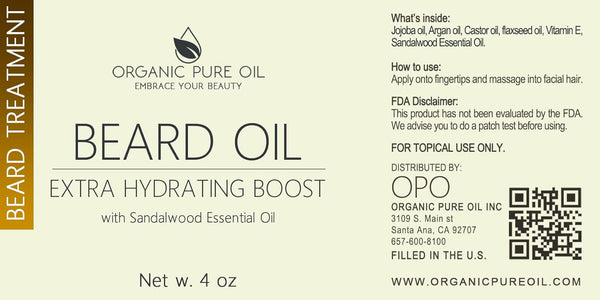 OPO - Organic Beard Oil for Men: 4 Oz Sandalwood, Non-Gmo, Vegan Facial Hair Conditioner for Fast Growing Beard, Mustache, Eyelash & Eyebrows