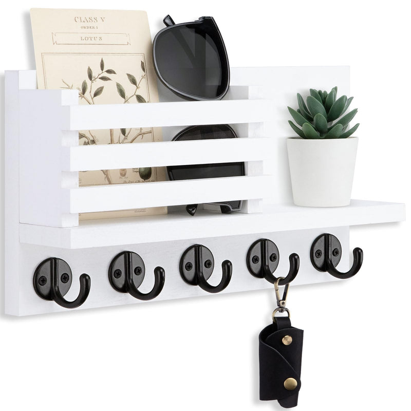 Key Holder for Wall â Decorative Wooden Mail Holder and Key Shelf with Mounting Hardware, Installation Guide â Paulownia Wood with 5 Metal Key