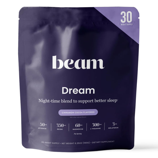 Beam Dream Sleep Powder, Natural Sleep Aid and Magnesium Hot Cocoa Drink for Adults, Calming Sleep Supplement with Apigenin, Nighttime Sleep Drink