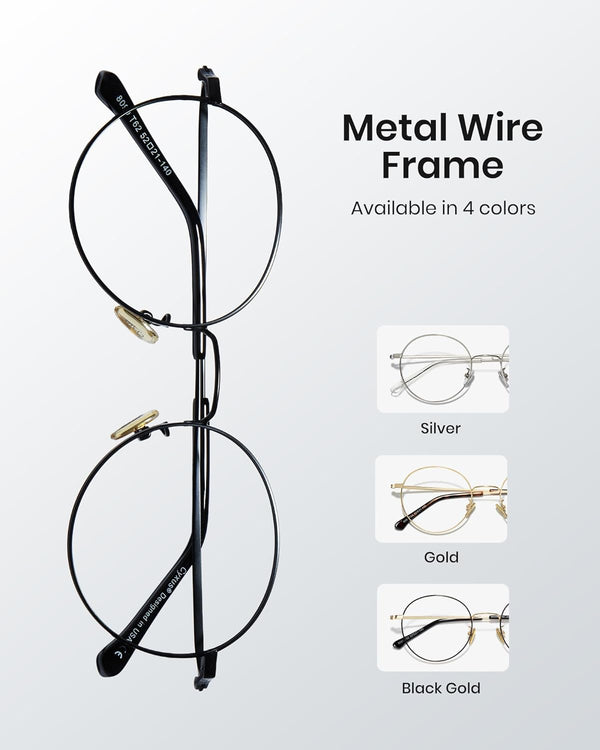 Cyxus round Blue Light Glasses for Men Women Wire Frame UV Blocking Computer Glasses Clear Lens Metal Ultralight Eyewear