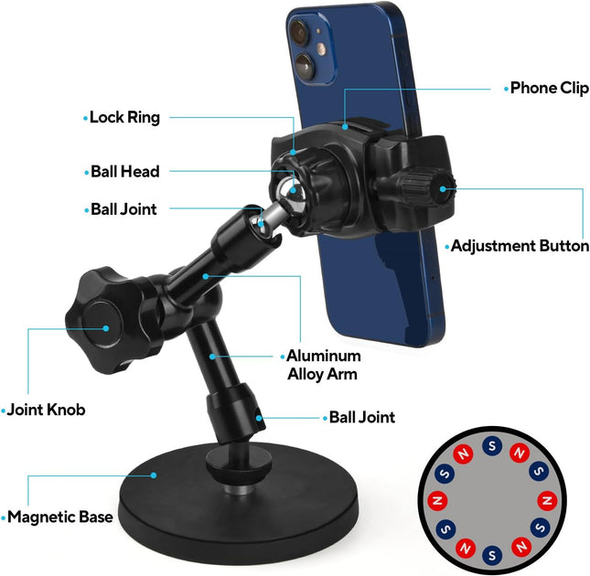 Gym Phone Mount Gym Magnetic Phone Holder with Magnet Base Attach to Metal Surface, Magnetic Phone Holder for Gym Boat F