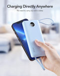 VRURC 10000Mah Power Bank Built-In Cables, Portable Charger with LED Display, Slim Travel Battery Pack with Cords, 5 Output Dual Input Phone