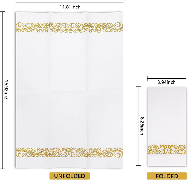I00000 200 Pack Gold Napkins Disposable Hand Towels, Soft and Absorbent Christmas Bathroom Napkins Disposable, White and Gold for Christmas Party