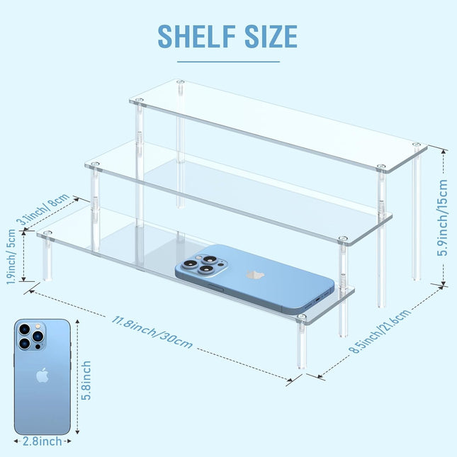Acrylic Display Risers, 3 Tier Perfume Organizer Stand, Clear Cupcake Stand Holder, Large Shelf Risers for Figures, Dess