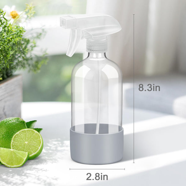 Glass Spray Bottles with Silicone Sleeve Protection, Empty 16 Oz Refillable Containers, Reusable Spray Bottles with Adjustable Nozzle for Hair,