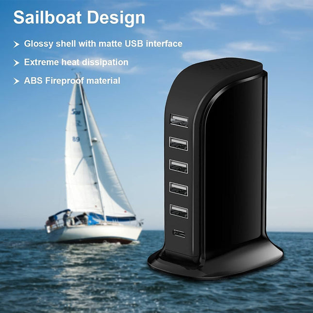 Charger Block 6 in 1 Upoy, 40W USB C Charger 3A, Charging Hub with 5 USB Ports(Shared 6A) for Multiple Electronics, USB 