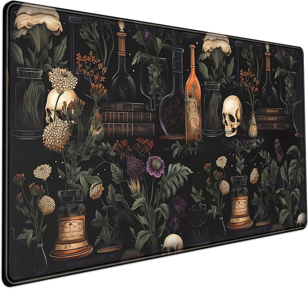 Vintage Aesthetic XL Extended Large Gaming Mouse Pad - Black Academia Mystical Green Plant Design - Computer Laptop Keyboard and Mouse Mat Desktop