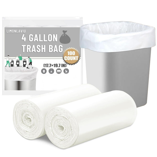 Limonlaviu Small Garbage Bags - 4 Gallon, 100 Count Unscented White Mini Trash Bags for Bathroom Can