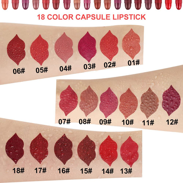 Evpct 18Pcs Capsule Pills Lipstick Mini Matte Lipstick Set for Women Long Lasting Labiales Mate 24 Horas Originales Deep Red 24 Hour Waterproof