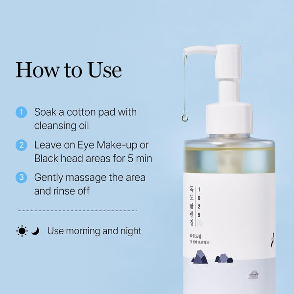 ROUND LAB 1025 Dokdo Cleansing Oil | Fresh and Light Oil Cleanser for All Skin Types, Amazing Blackhead Removal, Dissolve Impurities and Increase