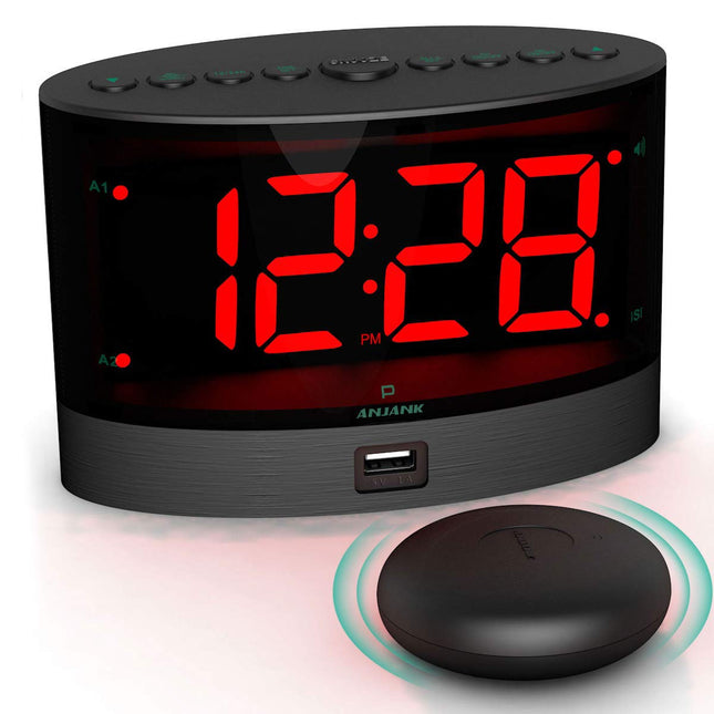 ANJANK Extra Loud Alarm Clock for Heavy Sleepers, Wireless Bed Shaker, Vibrating Dual Alarm, Deaf and Hearing-Impaired, 