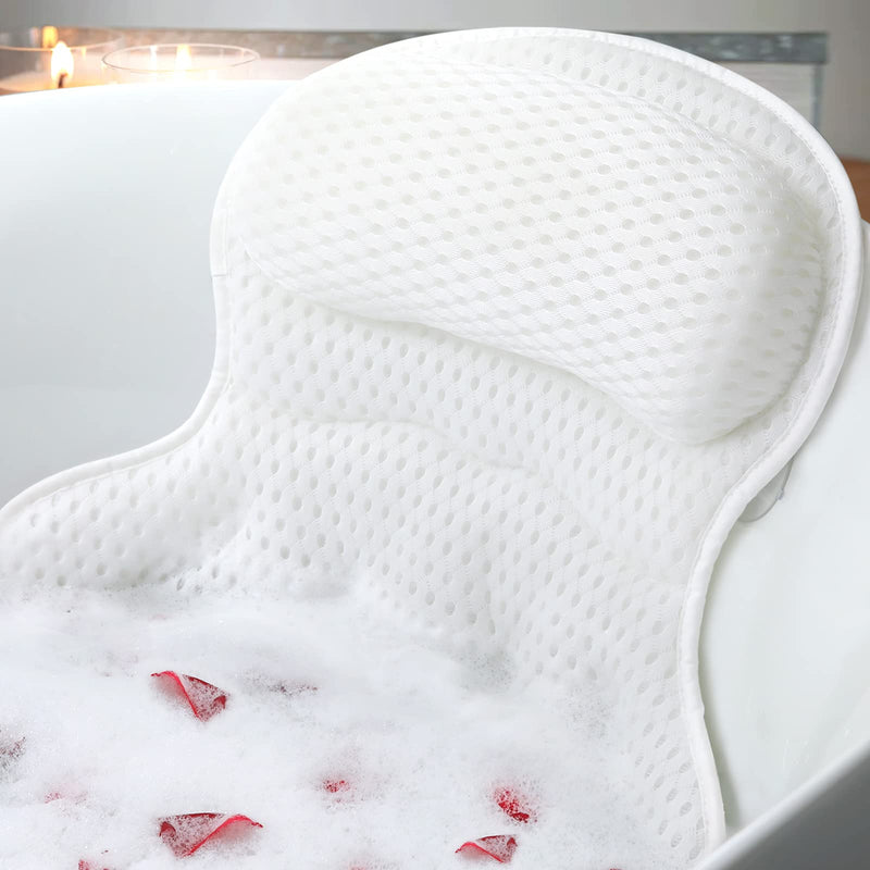 Bath Pillow Bathtub Pillow, Luxury Bath Pillows for Tub Neck and Back Support, Bath Tub Pillow Headrest with Soft 4D Mesh Fabric and Non-Slip