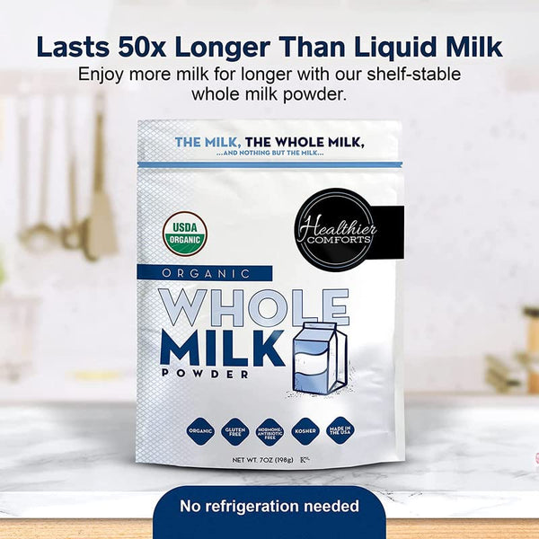 Healthier Comforts Organic Whole Milk Powder | Certified USDA Organic Powdered Milk | Kosher, Gluten Free, Non-Gmo Dry Milk Powder Whole Milk |