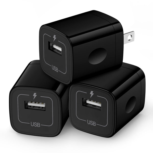 Wall Charger Cube,1A/5V Single Port USB Plug 3 Pack Travel Black Charging Block Box Adapter Compatible Phone,Samsung Galaxy S24 S23 A21 A51 A71