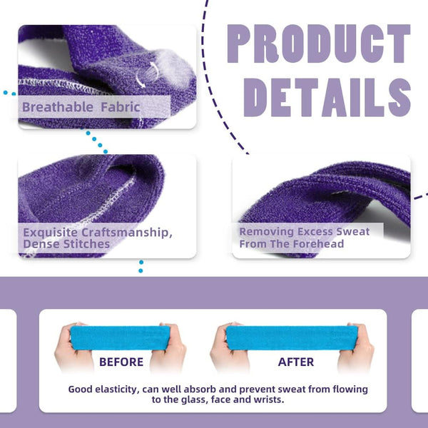 3 Pack Men & Women Sweatband Headband Terry Cloth Moisture Wicking for Sports Tennis Gym Work Out