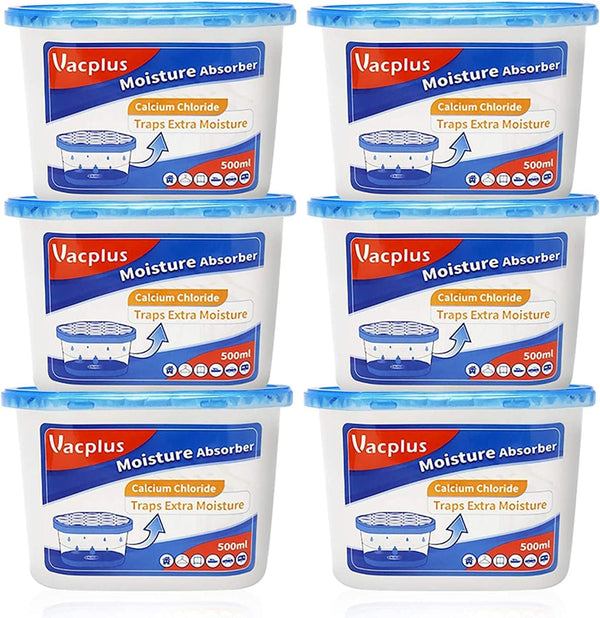 Vacplus Moisture Absorbers 6 Pack, 10.5 Oz Portable Humidity Absorber Boxes for Your Bathroom, Closet & Car, Dehumidifier with Fragrance Free,