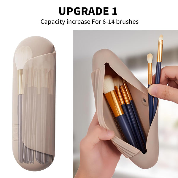 Silicone Makeup Brush Holder Travel Cosmetic Bag：Soft Portable Cosmetic Face Brushes Holder with Upgrade Anti-Fall Out Magnetic Closure, Large