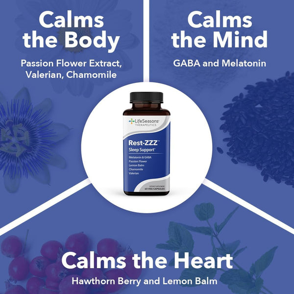 Lifeseasons Rest-Zzz - Natural Sleep Support Supplement - Fall Asleep & Stay Asleep - Calms Nervous System - Ease Muscle Tension & Restlessness -