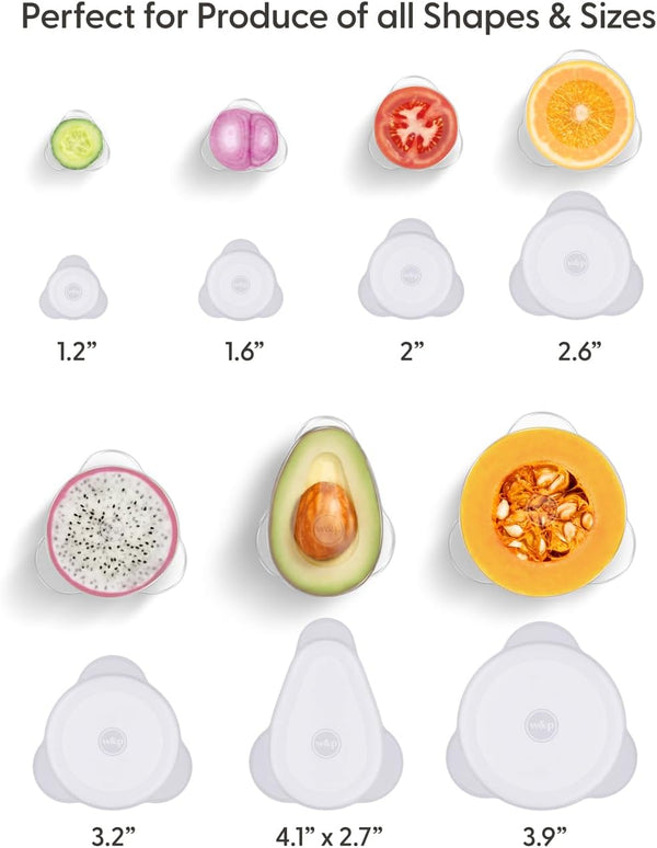 W&P Reusable Produce Savers, Set of 7, Covers Fruits & Vegetables to Keep Fresh, Dishwasher Safe, Avocado & Onion Saver