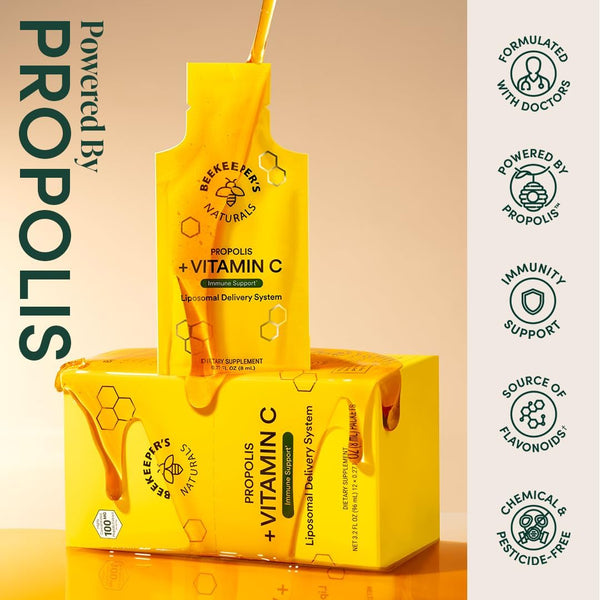 Propolis Liposomal Vitamin C by Beekeeper'S Naturals, 1000Mg Vitamin C, Propolis & Organic Honey, Supercharged Immune Support & Increased