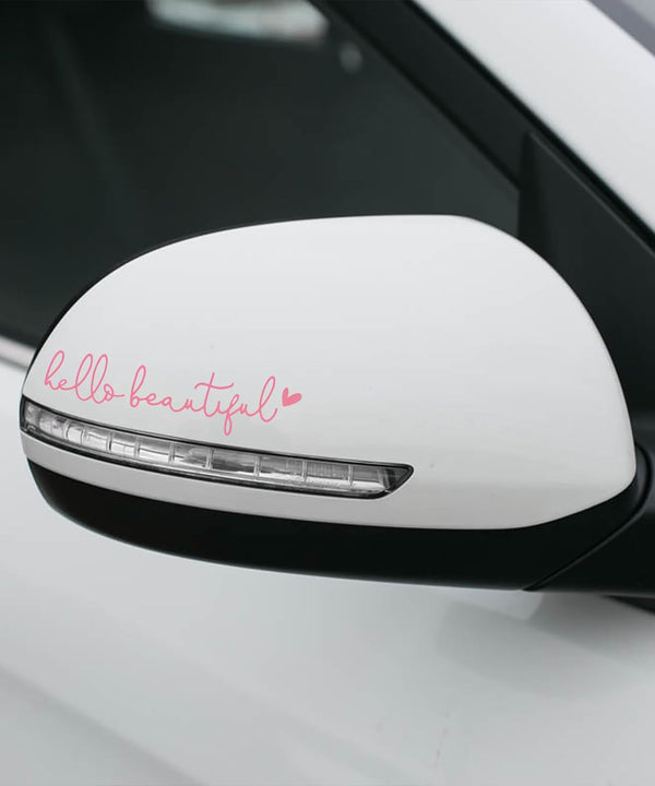 RACOONA Mirror Decal - Hello Beautiful Rearview Sticker, Car Accessories Window Decal, Self Affirmations Decoration (Pink)