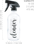 Cornucopia Brands Cleaning Spray Bottles Set, Glass (Set of 4, 16-Ounce); Refillable Trigger Sprayers W/Mist/Stream Settings and Farmhouse Script