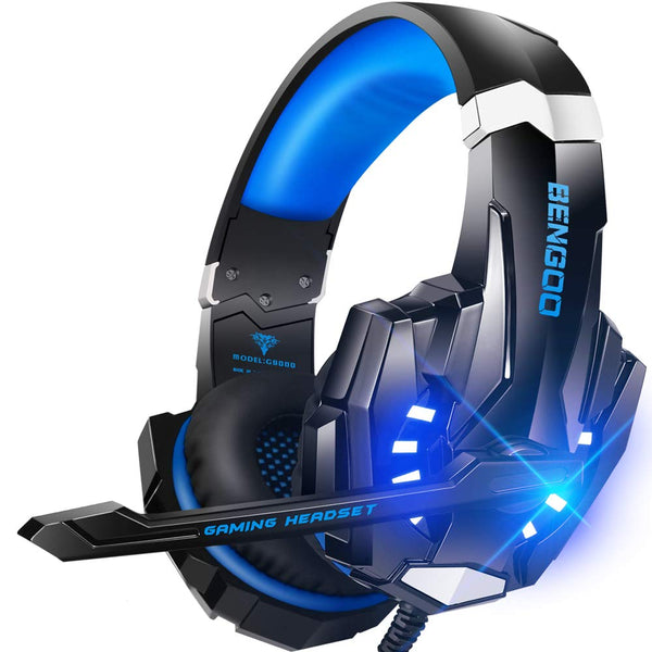 BENGOO G9000 Stereo Gaming Headset for PS4 PC Xbox One PS5 Controller, Noise Cancelling over Ear Headphones with Mic, LED Light, 7.1 Surround