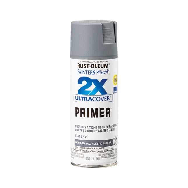 Rust-Oleum 334017 Painter'S Touch 2X Ultra Cover Spray Primer, 12 Oz, Flat Gray