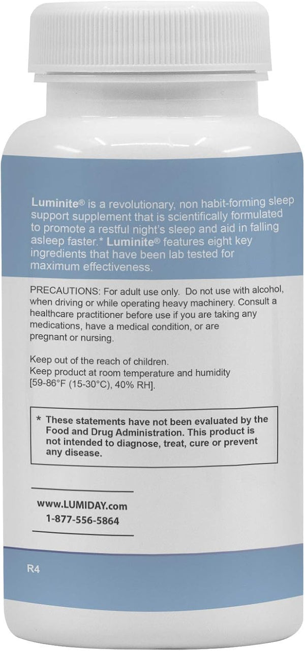 Luminite Sleep Support - Nighttime Sleep Aid Supplement - L-Tryptophan, Melatonin, Chammomile - Non Habit Forming, 30 Count