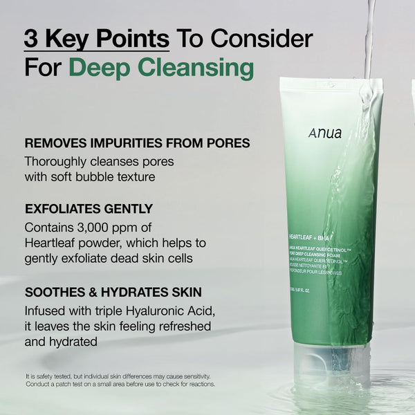 ANUA Heartleaf Quercetinol Pore Deep Cleansing Foam, Facial Cleanser, for Double Cleansing, BHA, Hyaluronic Acid, Glycerin, Face Wash, Blackhead