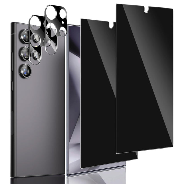 Compatible for Samsung Galaxy S24 Ultra Privacy Screen Protector Tempered Glass with Camera Lens Protector, Support Fing