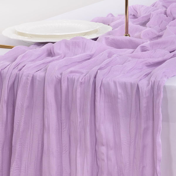 Socomi Lilac Purple Lavender Cheesecloth Table Runner Summer Boho Rustic Gauze 120 Inch 10FT Cheese Cloth Runner for Wedding Party Baby Shower