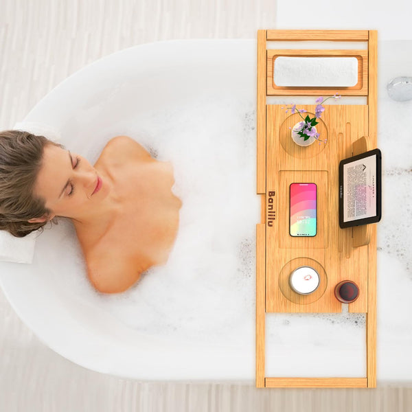 Luxury Bathtub Tray Caddy - Bath Tray Expandable - Bath Tub Tray Table for Bathtub - Bath Caddy Tray for Bathtub, Ajustable Size, Fits Most Tubs