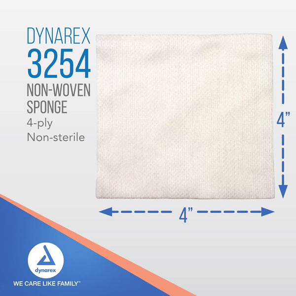 Dynarex Non-Woven Sponges, Non-Sterile, Gauze, for Cleansing, Prepping and Dressing, Highly-Absorbent, Less Linting, 4"X 4", 4 Ply, 1 Box of 200