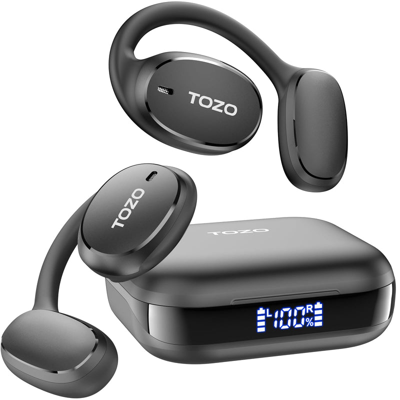 TOZO Openego True Wireless Open Ear Headphone, 5.3 Bluetooth Sport Earbuds with Earhooks for 80H Playback with Digital Display, 32 EQ Modes Dual