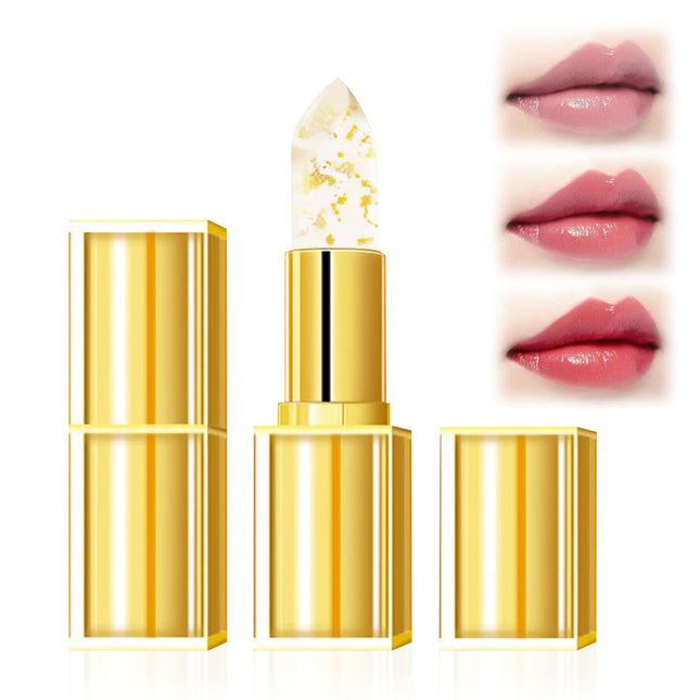 2PCS Transferproof Color Changing Lipstick, Color Changing Lipstick Gold Foil for Women, Moisturizing Glossy Shine Lip G