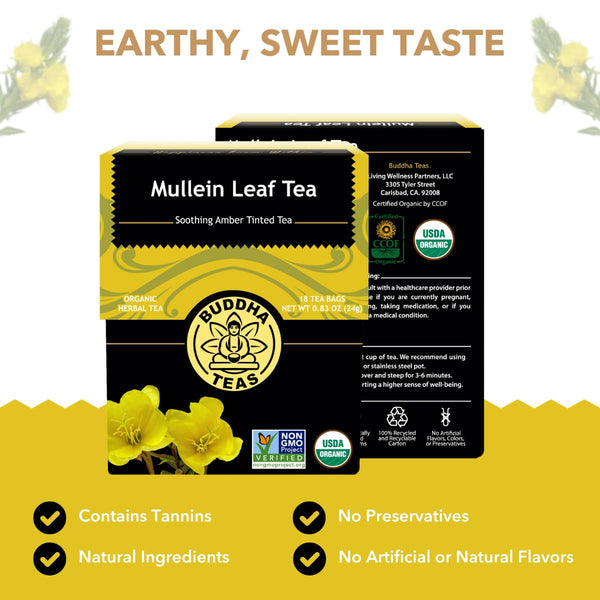 Buddha Teas - Mullein Leaf - Organic Herbal Tea - for Health & Wellbeing - with Antioxidants, Minerals & Vitamin C - Caffeine Free - 100% Kosher &