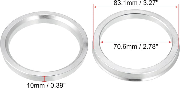 X AUTOHAUX 4Pcs OD 83.1Mm to ID 70.6Mm Aluminium Alloy Car Hub Centric Rings Wheel Bore Center Spacer