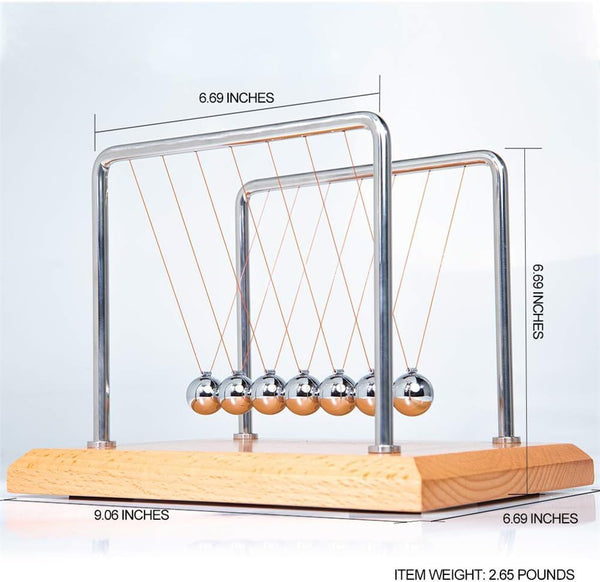 CERROPI Large Newtons Cradle Pendulum with 7 Balls, Physics Perpetual Motion Desk Toys for Office, Calm down Fidgets, 50+ Sec Swingtime (Beech Base)